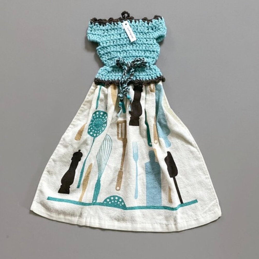 Crochet Dress Towel, Handmade Crochet Tea Towels, Crochet Kitchen Towel Decor
